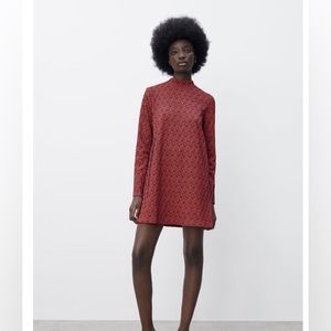 NWT Zara Jacquard Mock Neck Dress